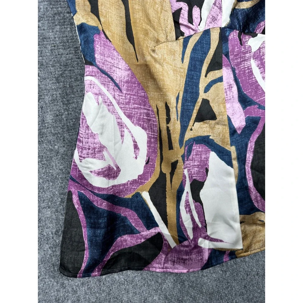 Banana Republic Floral Camisole Women L Purple Gold V-Neck Satin Side Zip Top - Picture 8 of 10